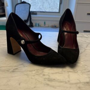 kate spade Black Suede Mary Jane Heels with Jeweled Buckle